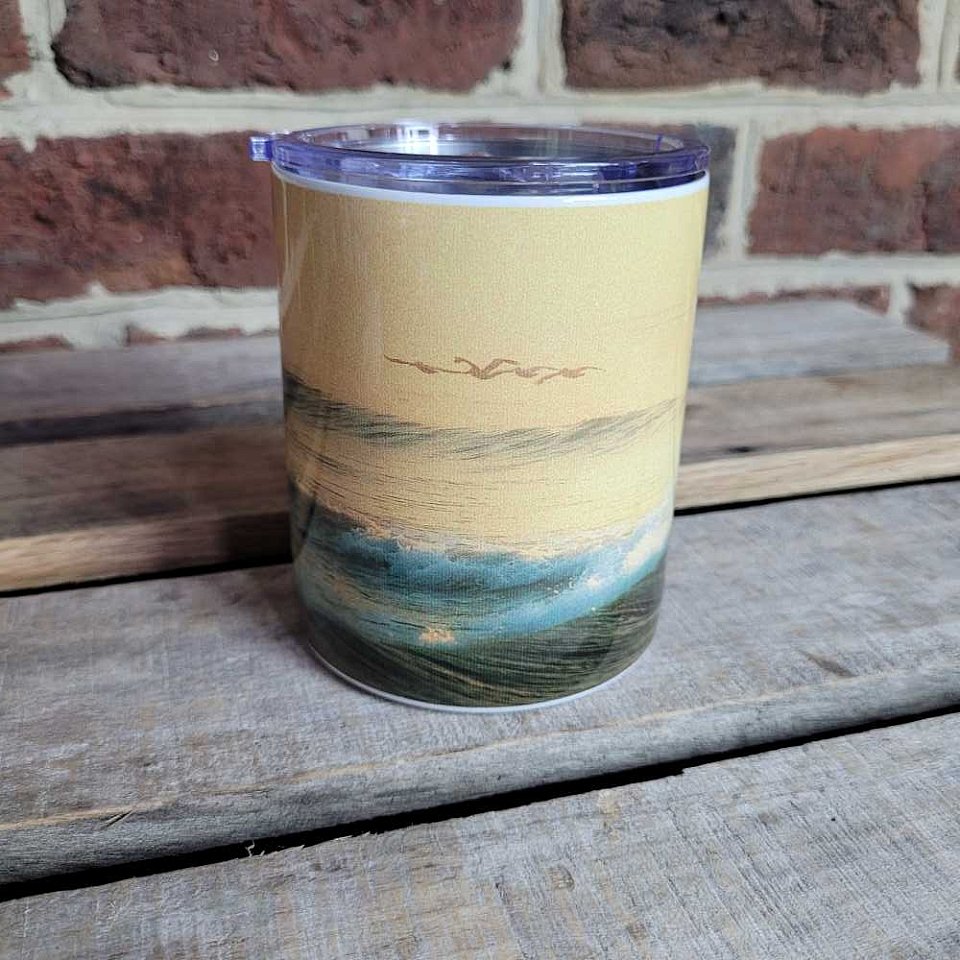 Insulated Travel Mugg ~Golden Sky with Pelicans | 1tm5a.jpg