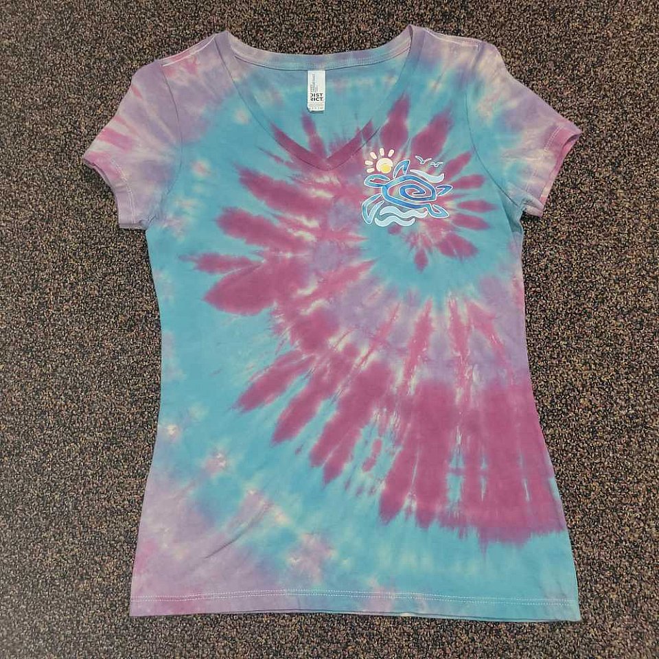 Women's Small V-Neck Tee ~Fuchsia/Turquoise/Lavender | 1a1bSVturtle.jpg